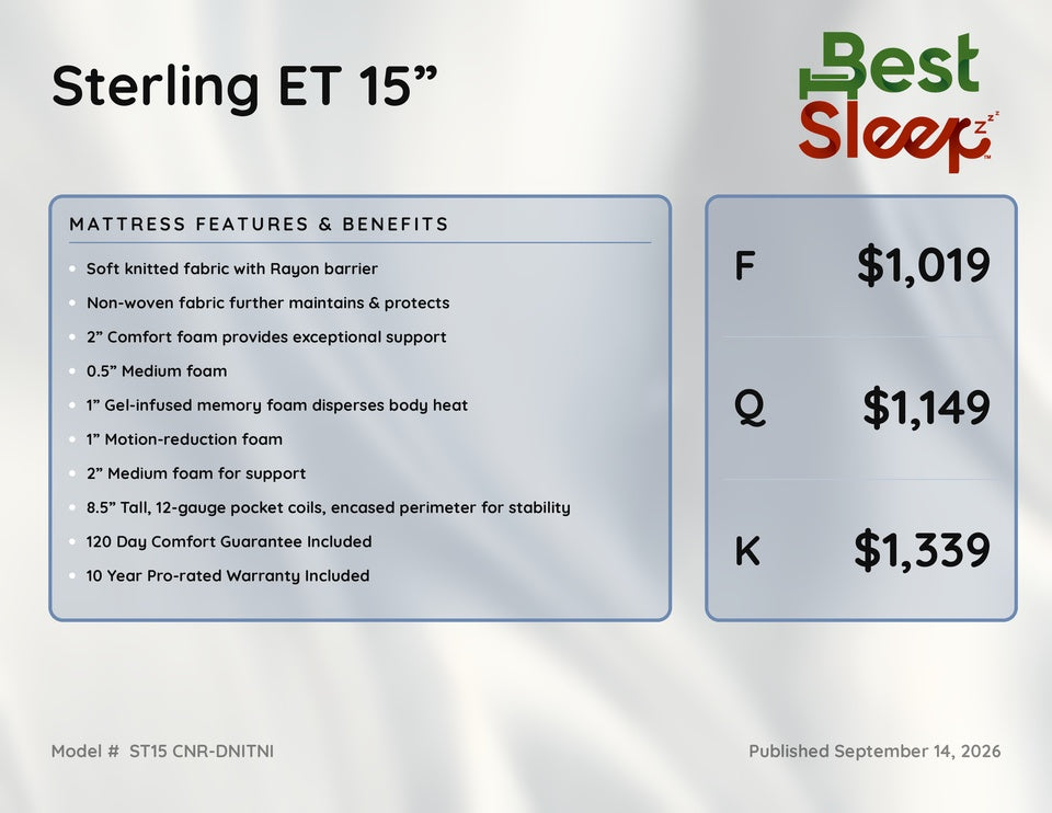 Best Sleep Mattress Sterling 15" ET