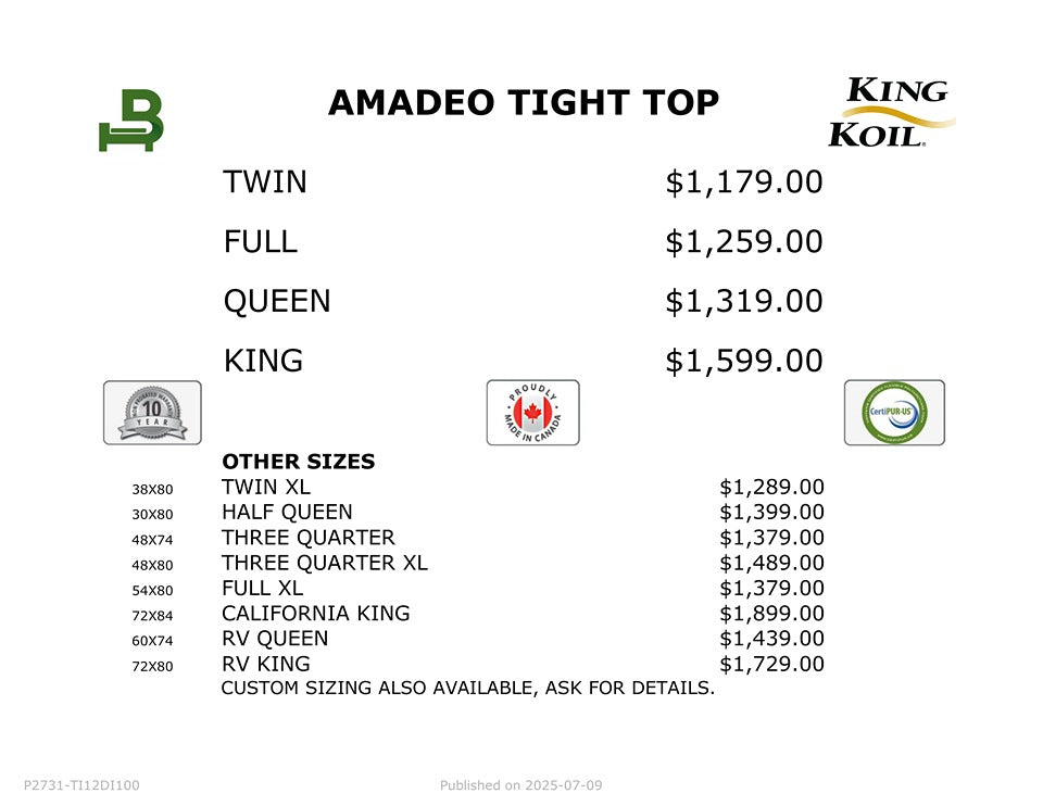 King Koil Mattress Amadeo Tight Top 12"