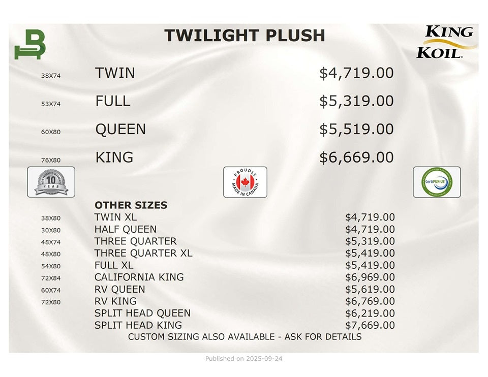 King Koil Mattress Twilight Euro Top Plush 16"