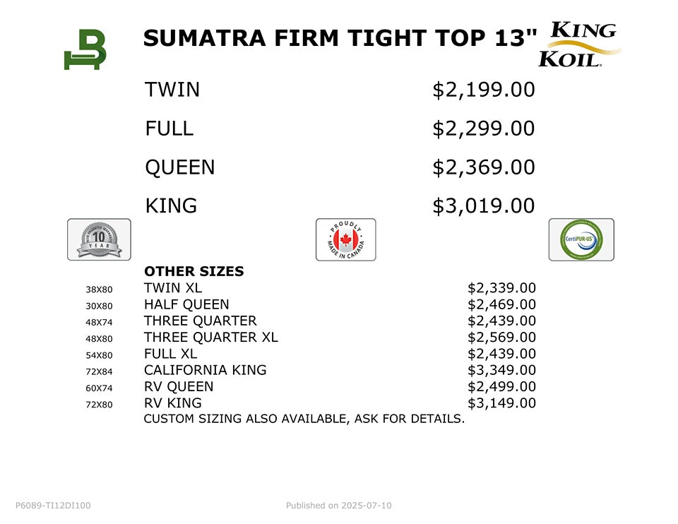 King Koil Mattress Sumatra Firm Tight Top 13"