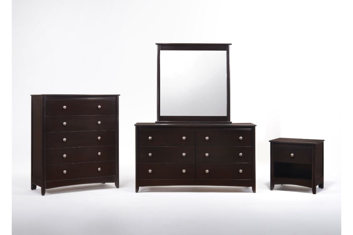 Night and Day Furniture Bedroom Dark Chocolate / 4 Piece Bundle (Mirror Included) Secrets Case Goods - Dark Chocolate