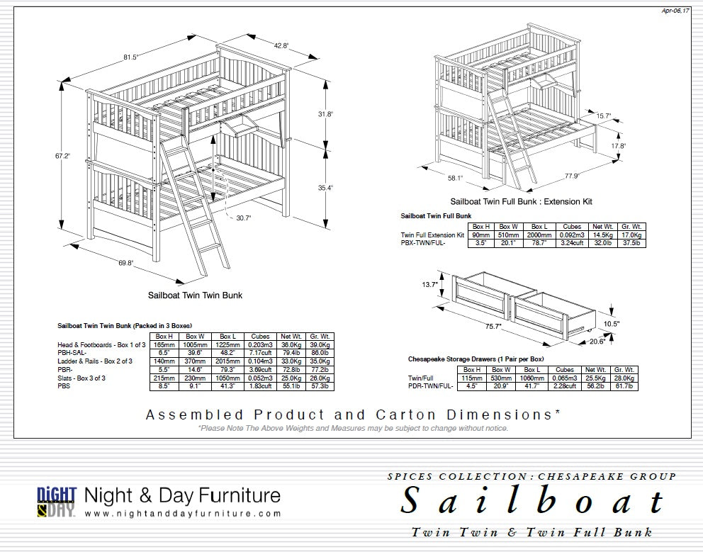 Night and Day Furniture Bunk Beds Sailboat Twin over Twin Bunk Bed