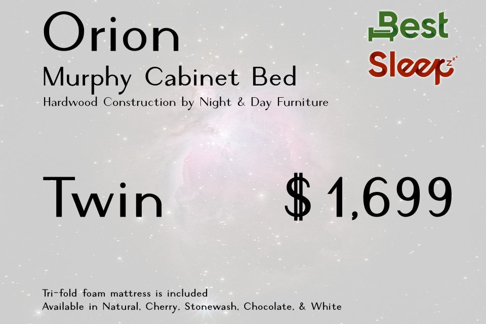 Night and Day Furniture Murphy Cabinet Beds Orion Murphy Cabinet Bed with Tri-Fold Foam Mattress (Twin Size) - Available in 5 Colours