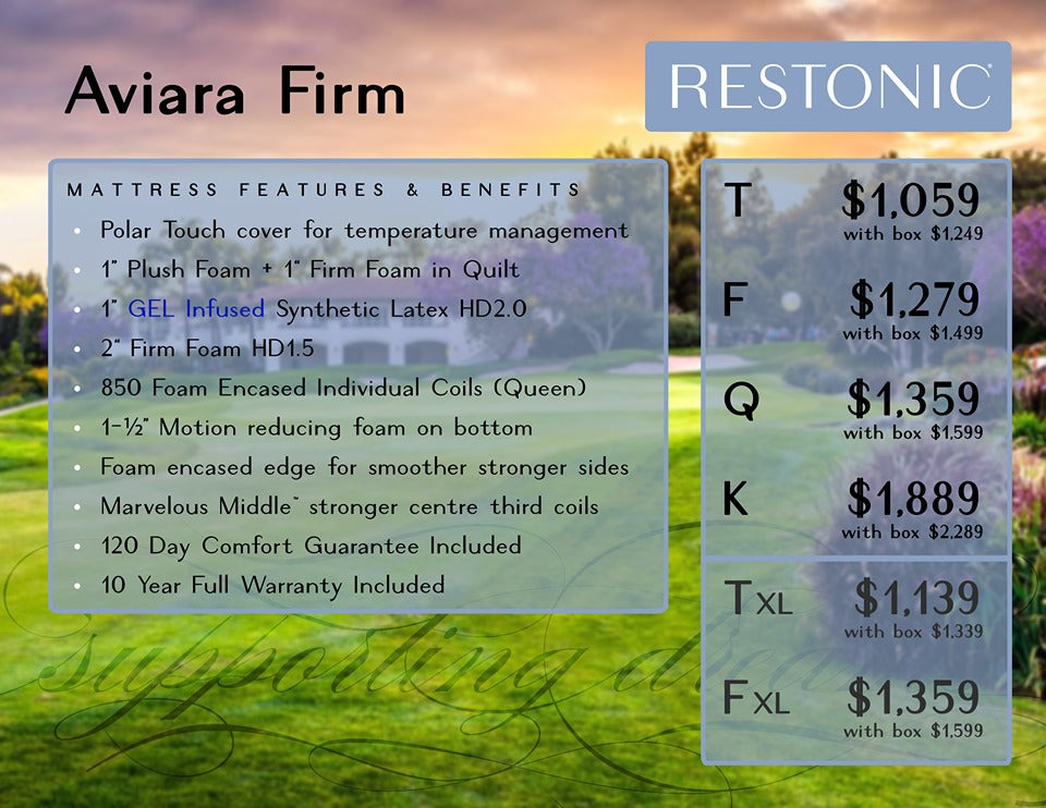 Restonic Mattress Demo/Floor Model Full XL Aviara Firm (Polar Touch) Full XL - Demo/Floor Model