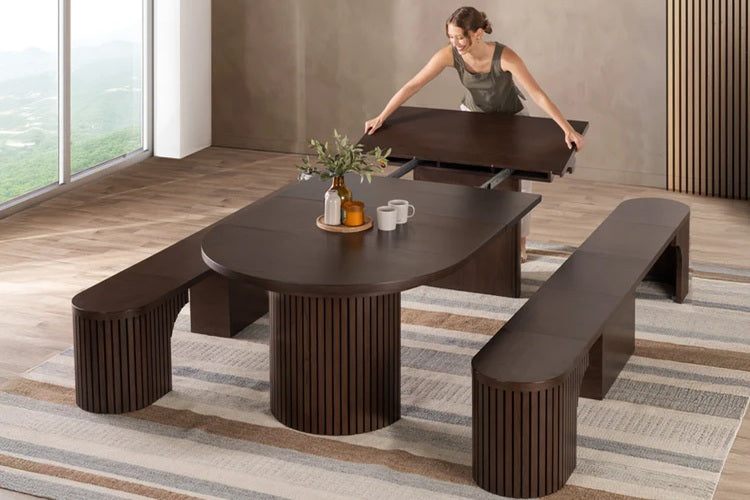 Transformer Table Round Dining Furniture Dark Walnut Transformer Round Dining Set - The Gathering