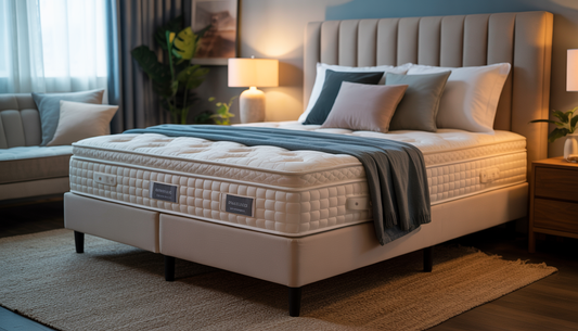 A bedroom with a luxurious mattress for larger individuals, highlighting comfort and support in a serene setting.