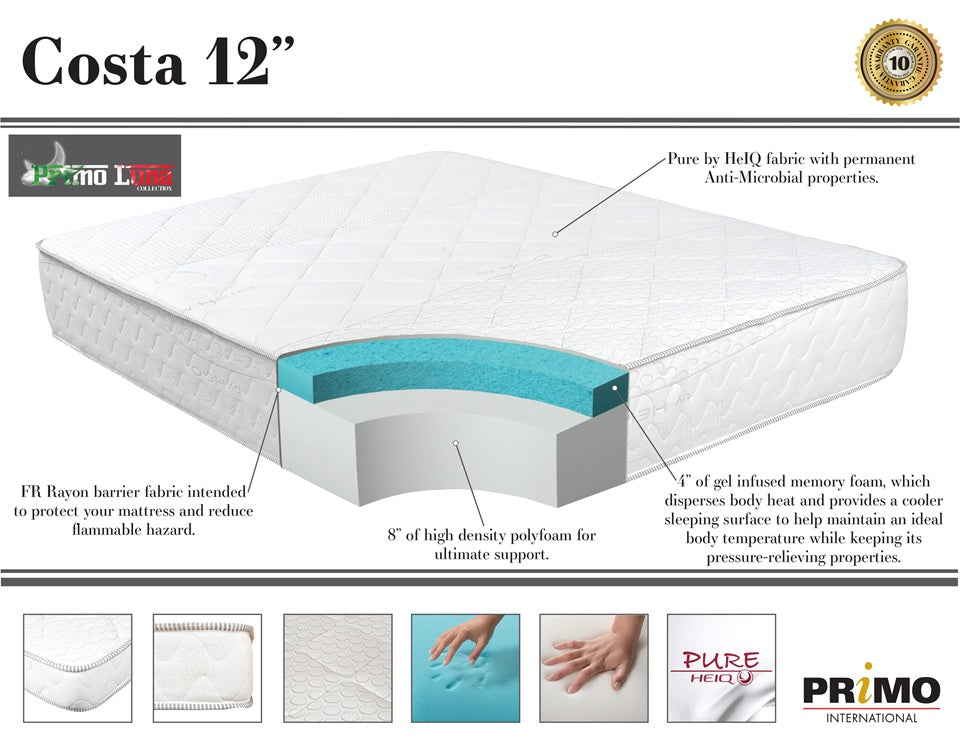 Best Sleep Centre Inc. Costa 12" Gel Foam Mattress Queen Only