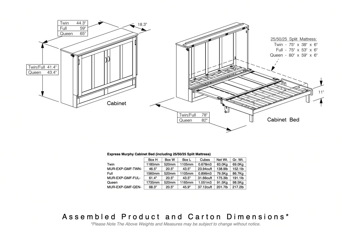 Best Sleep Centre Inc. Murphy Cabinet Beds Express Murphy Cabinet Bed - Queen Size (2 Colours)