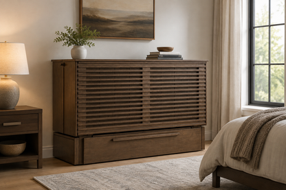 Best Sleep Centre Inc. Murphy Cabinet Beds Normandy Finish / Frame with Gel Memory Foam Mattress Louvre Murphy Cabinet Bed | IN-STOCK