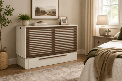 Best Sleep Centre Inc. Murphy Cabinet Beds Provence Finish / Frame with Gel Memory Foam Mattress Louvre Murphy Cabinet Bed | IN-STOCK