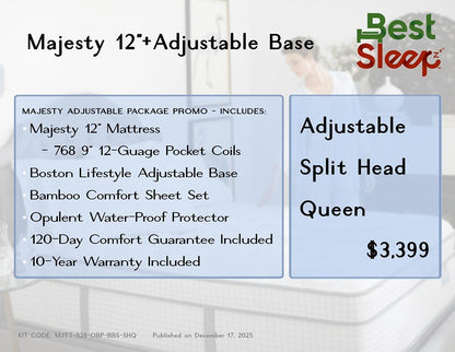Best Sleep Electric Adjustable Beds Boston / Majesty Split Head Queen Super Bundle