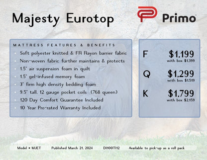 Best Sleep Mattress Majesty Euro Top Pocket Coil 16" Bed in a Box