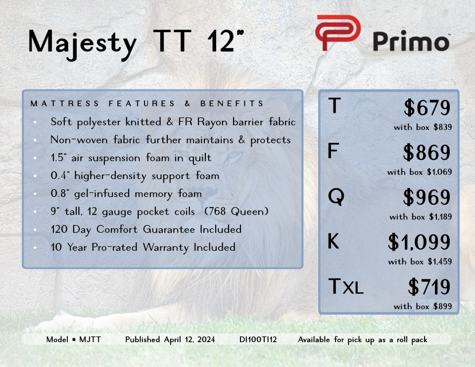 Best Sleep Mattress Majesty Tight Top Pocket Coil 12" Bed in a Box