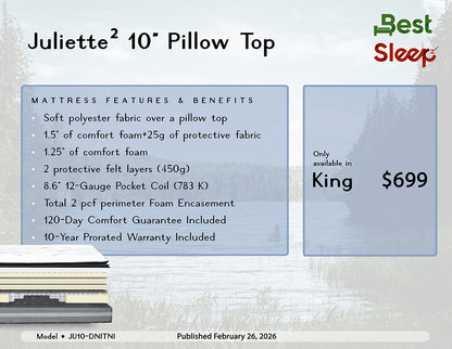 Best Sleep Mattress King / Mattress Only Juliette 2 10-inch Pillow Top King Only