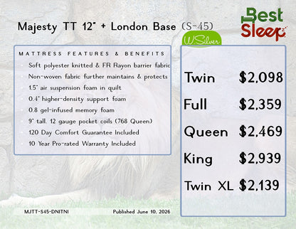 Best Sleep Mattress Majesty Tight Top Pocket Coil 12" Bed in a Box with London Base