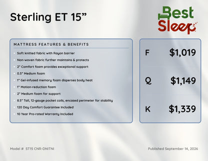 Best Sleep Mattress Sterling 15" ET