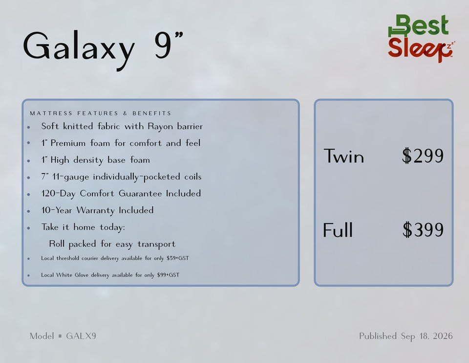 Best Sleep Mattress Galaxy 9"