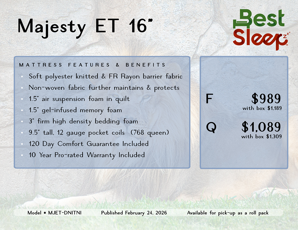 Best Sleep Mattress Demo/Floor Model Queen Majesty Euro Top 16" Queen - Demo/Floor Model