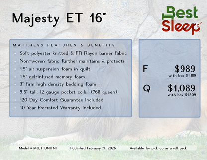 Best Sleep Mattress Demo/Floor Model Queen Majesty Euro Top 16" Queen - Demo/Floor Model
