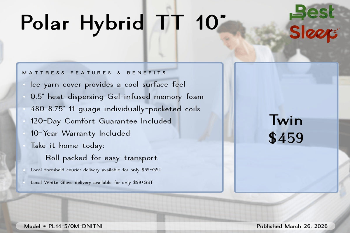 Best Sleep Mattress Demo/Floor Model Twin / Mattress Only Polar Hybrid Tight Top 10" Twin Mattress