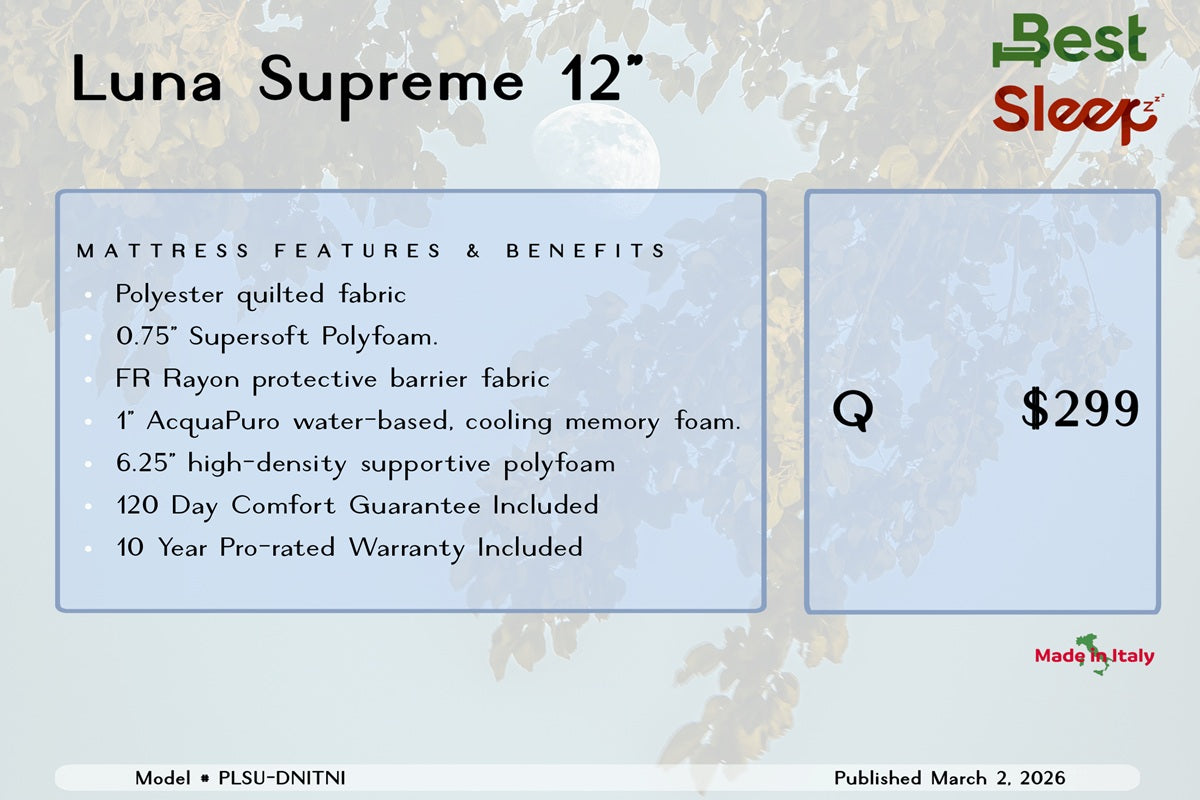 Best Sleep Mattress Demo/Floor Model Queen / Mattress Only Luna Supreme 12 in. Mattress Demo/Floor Model - ONLY 1 LEFT!