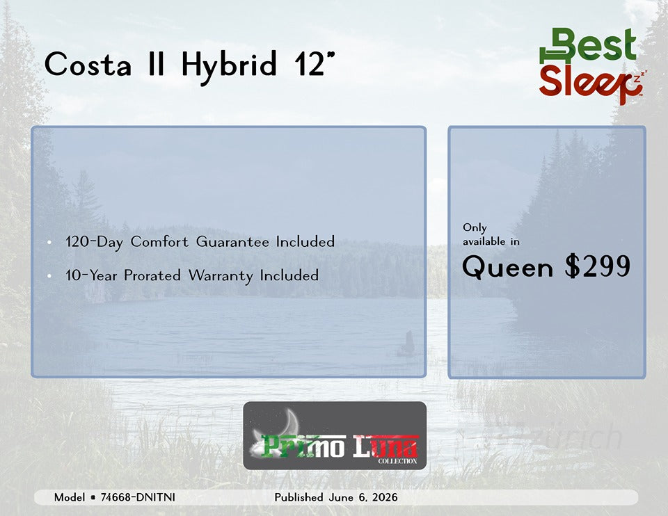 Best Sleep Mattress Demo/Floor Model Costa II Hybrid 12 inch Pocket Coil QUEEN ONLY