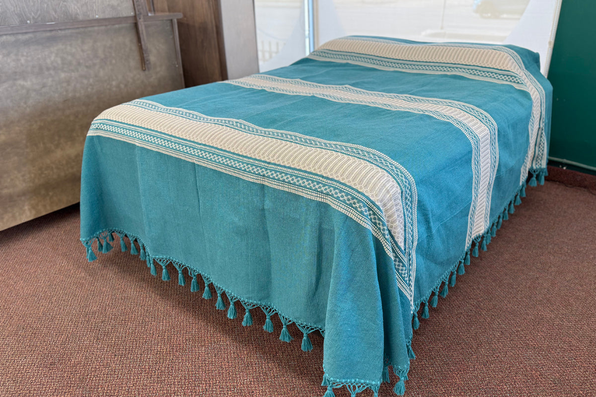 Biuluz Telar Sleep Accessories Queen / Turquoise Traditional Oaxacan Artisan Bedspread - Hand-Crafted, Loom Spun - Turquoise