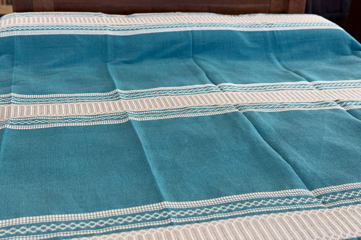 Biuluz Telar Sleep Accessories Traditional Oaxacan Artisan Bedspread - Hand-Crafted, Loom Spun - Turquoise