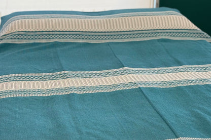 Biuluz Telar Sleep Accessories Traditional Oaxacan Artisan Bedspread - Hand-Crafted, Loom Spun - Turquoise