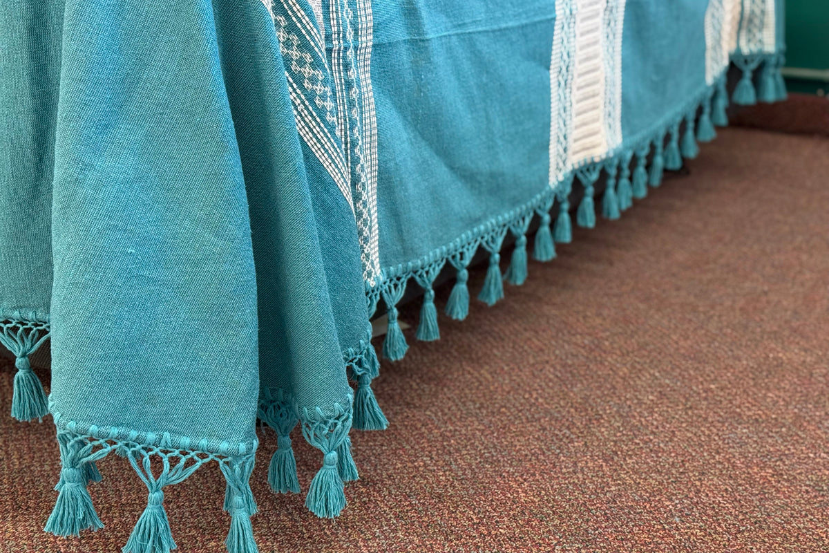 Biuluz Telar Sleep Accessories Traditional Oaxacan Artisan Bedspread - Hand-Crafted, Loom Spun - Turquoise