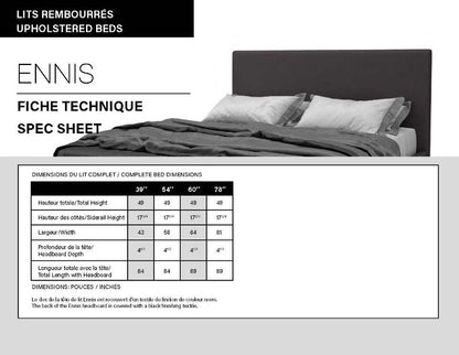 Ennis Upholstered Fabric Platform Bed with Absolute Footboard (Boxspring Required)