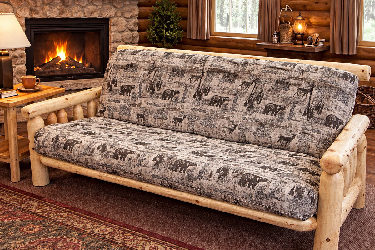 Fireside Log Furniture Futons Amish Lodge Pole Pine Futon Frame & Mattress