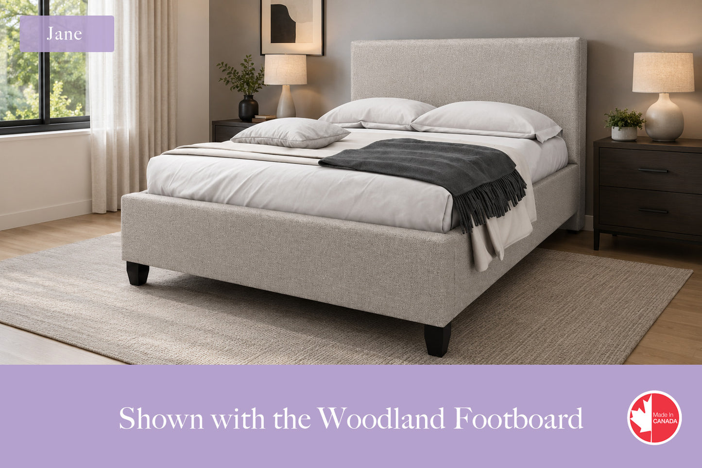 Julien Beaudoin Upholstered Fabric Beds Twin / Woodland footboard / Yates 84 Jane Upholstered Platform Bed – No Box Spring Required | Multiple Fabric Colours