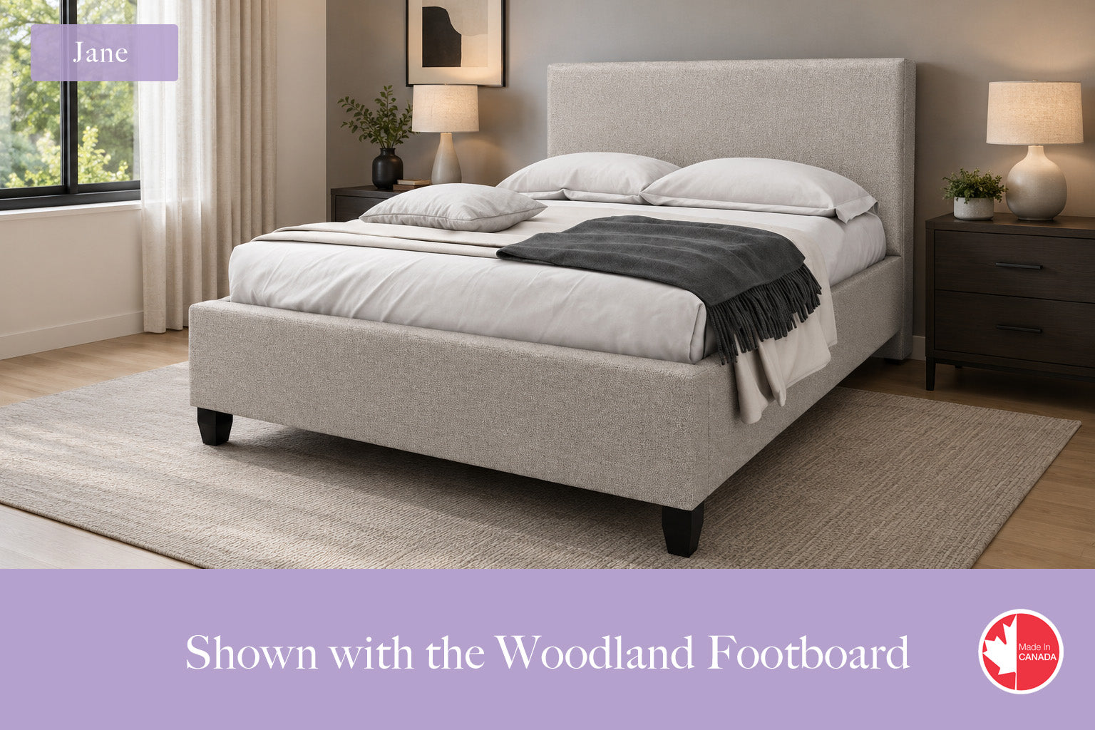 Julien Beaudoin Upholstered Fabric Beds Twin / Woodland footboard / Yates 84 Jane Upholstered Platform Bed – No Box Spring Required | Multiple Fabric Colours