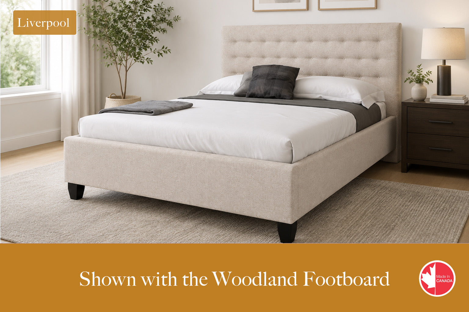 Julien Beaudoin Upholstered Fabric Beds Twin / Woodland footboard / Yates 84 Liverpool Upholstered Platform Bed – No Box Spring Required | Multiple Fabric Colours