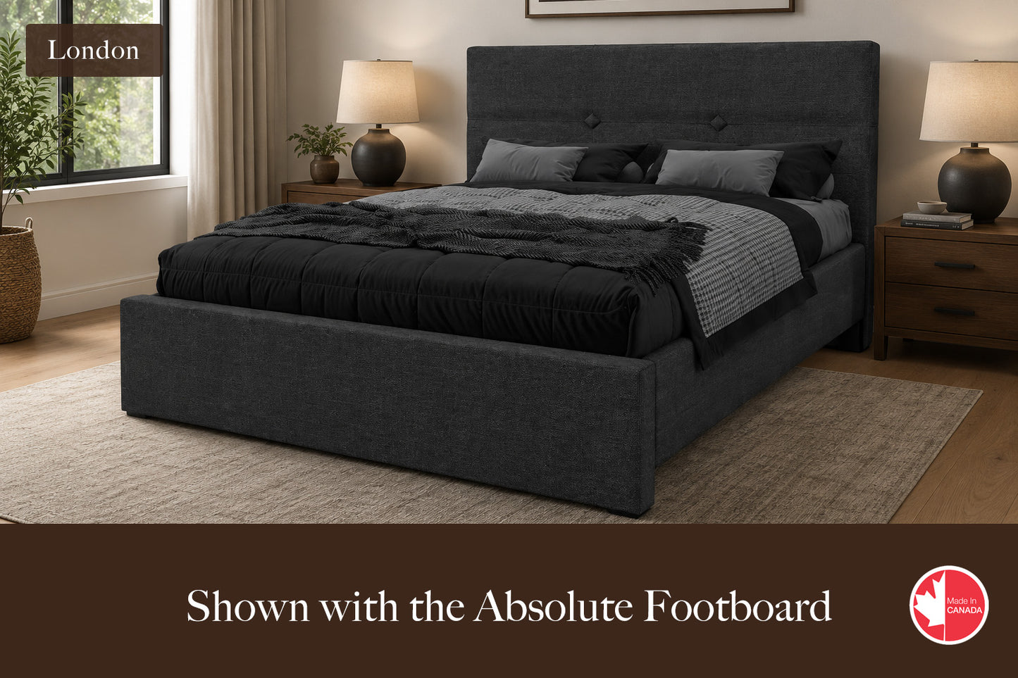 Julien Beaudoin Upholstered Fabric Beds Twin / Absolute footboard / Yates 84 London Upholstered Platform Bed – No Box Spring Required | Multiple Fabric Colours