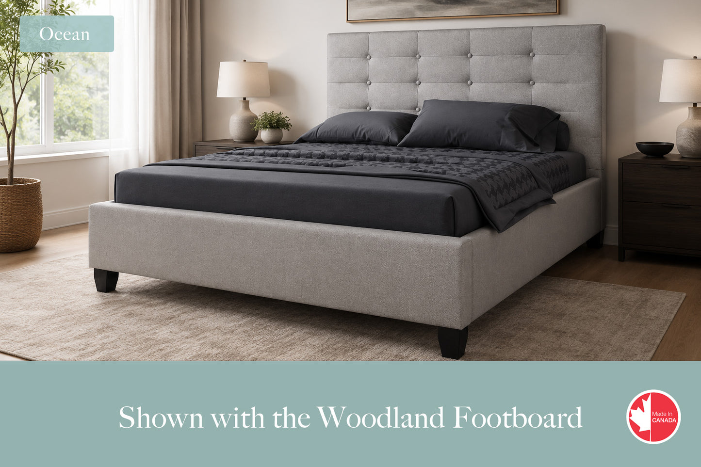 Julien Beaudoin Upholstered Fabric Beds Twin / Woodland footboard / Yates 84 Ocean Upholstered Platform Bed – No Box Spring Required | Multiple Fabric Colours