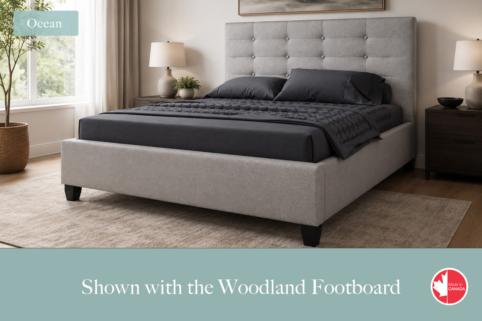 Julien Beaudoin Upholstered Fabric Beds Twin / Woodland footboard / Yates 84 Ocean Upholstered Platform Bed – No Box Spring Required | Multiple Fabric Colours