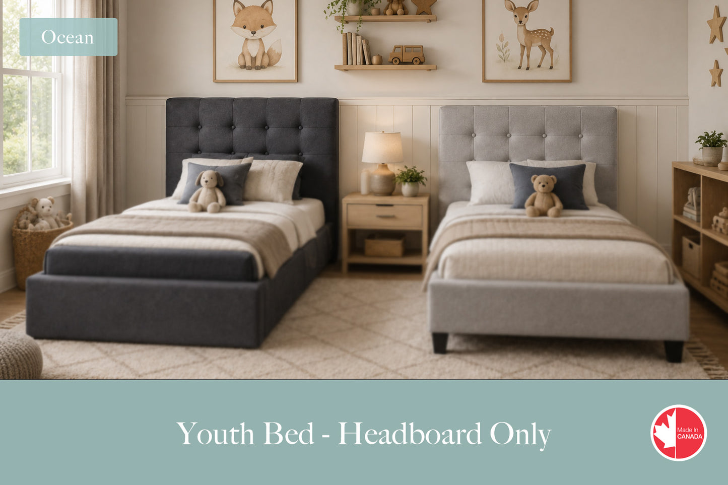 Julien Beaudoin Upholstered Fabric Beds Twin / Yates 84 Ocean Upholstered Kids Headboard Only | Multiple Fabric Colours