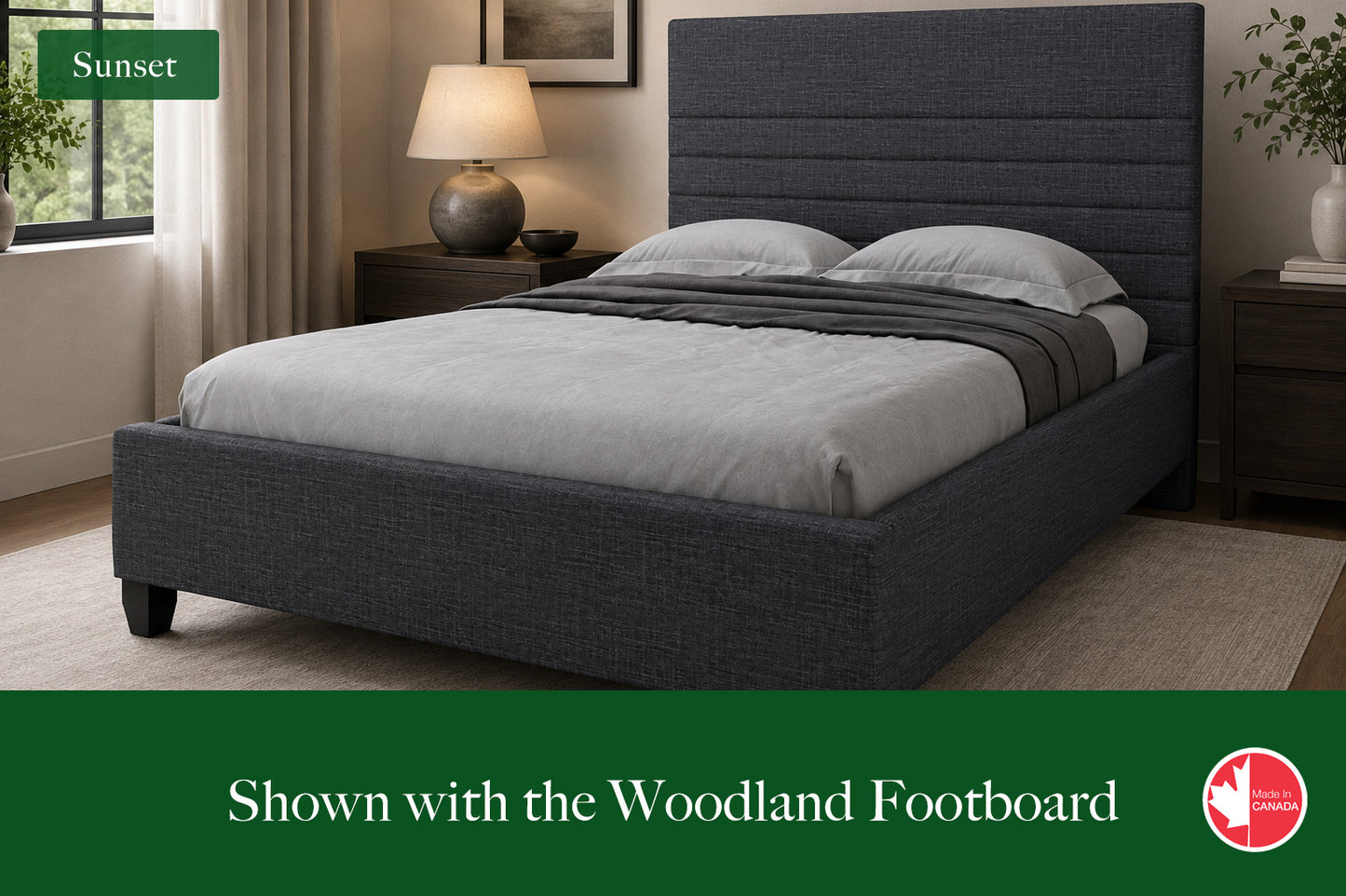 Julien Beaudoin Upholstered Fabric Beds Twin / Woodland footboard / Yates 84 Sunset Upholstered Platform Bed – No Box Spring Required | Multiple Fabric Colours