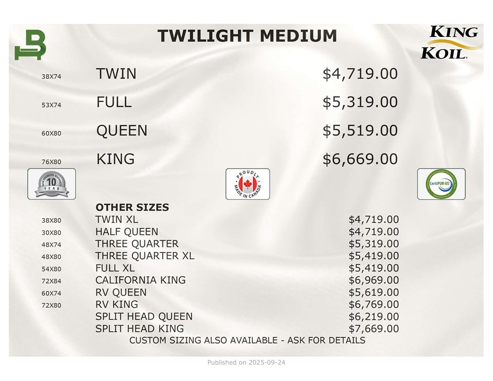 King Koil Mattress Twilight Euro Top Medium 16"