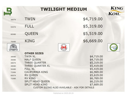 King Koil Mattress Twilight Euro Top Medium 16"