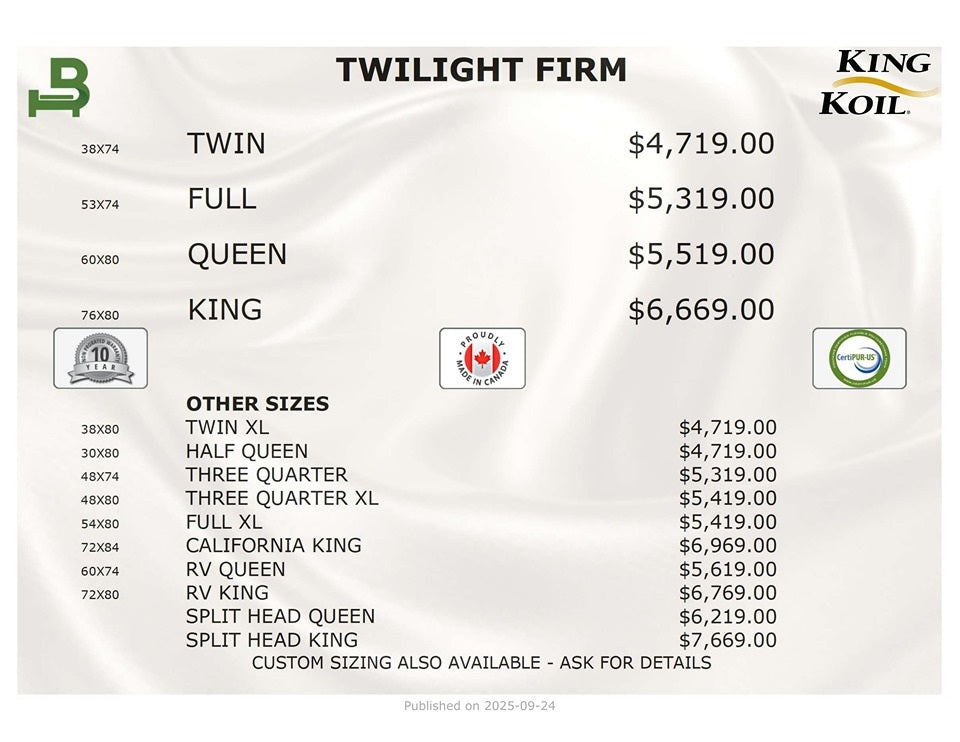 King Koil Mattress Twilight Euro Top Firm 16"