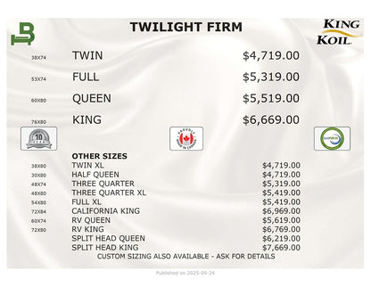 King Koil Mattress Twilight Euro Top Firm 16"