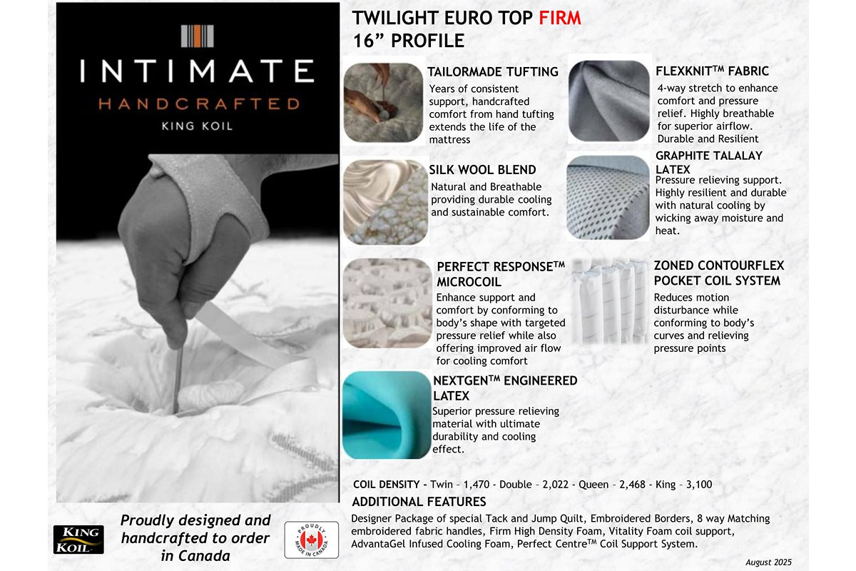King Koil Mattress Twilight Euro Top Firm 16"