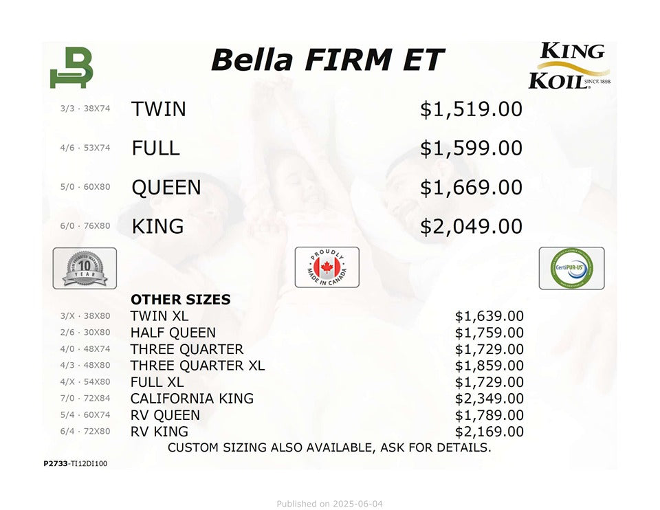 King Koil Mattress Bella Firm Euro Top 14" Mattress by King Koil