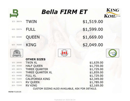 King Koil Mattress Bella Firm Euro Top 14" Mattress by King Koil