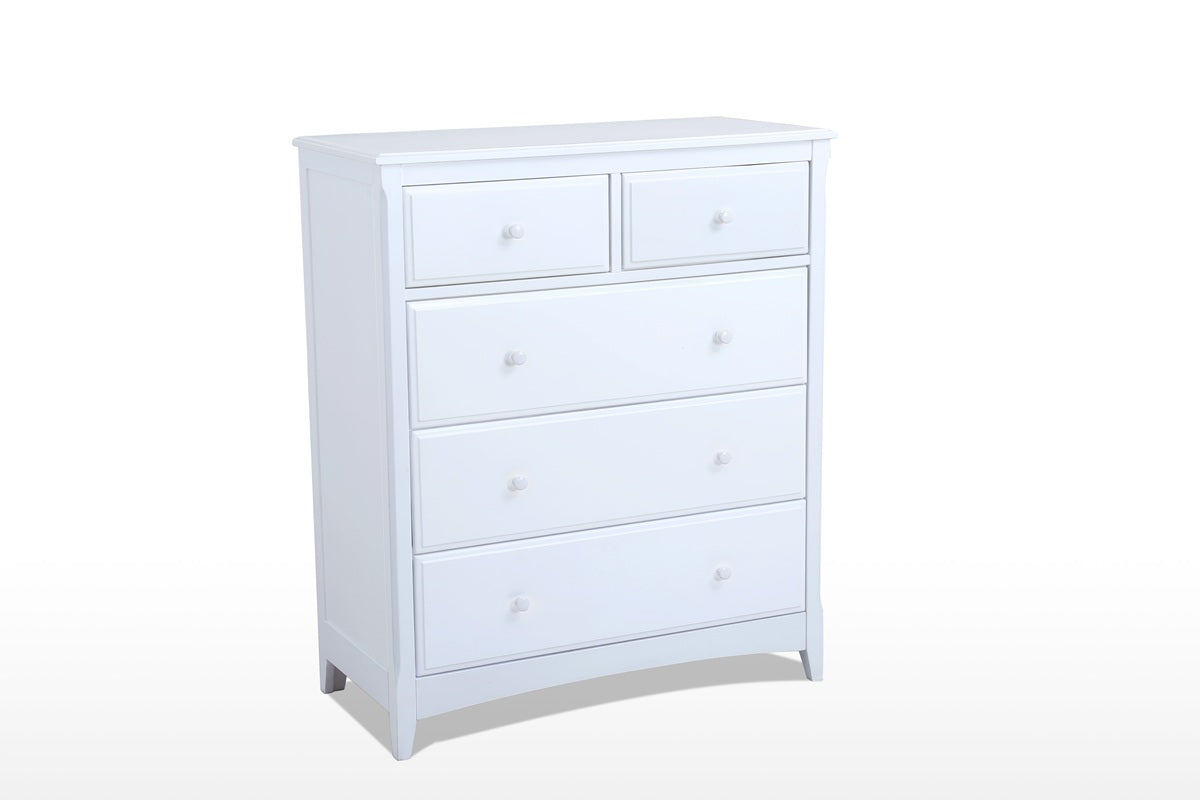 Night and Day Furniture Bedroom White Secrets 5 Drawer Chest - Many Colours To Choose From