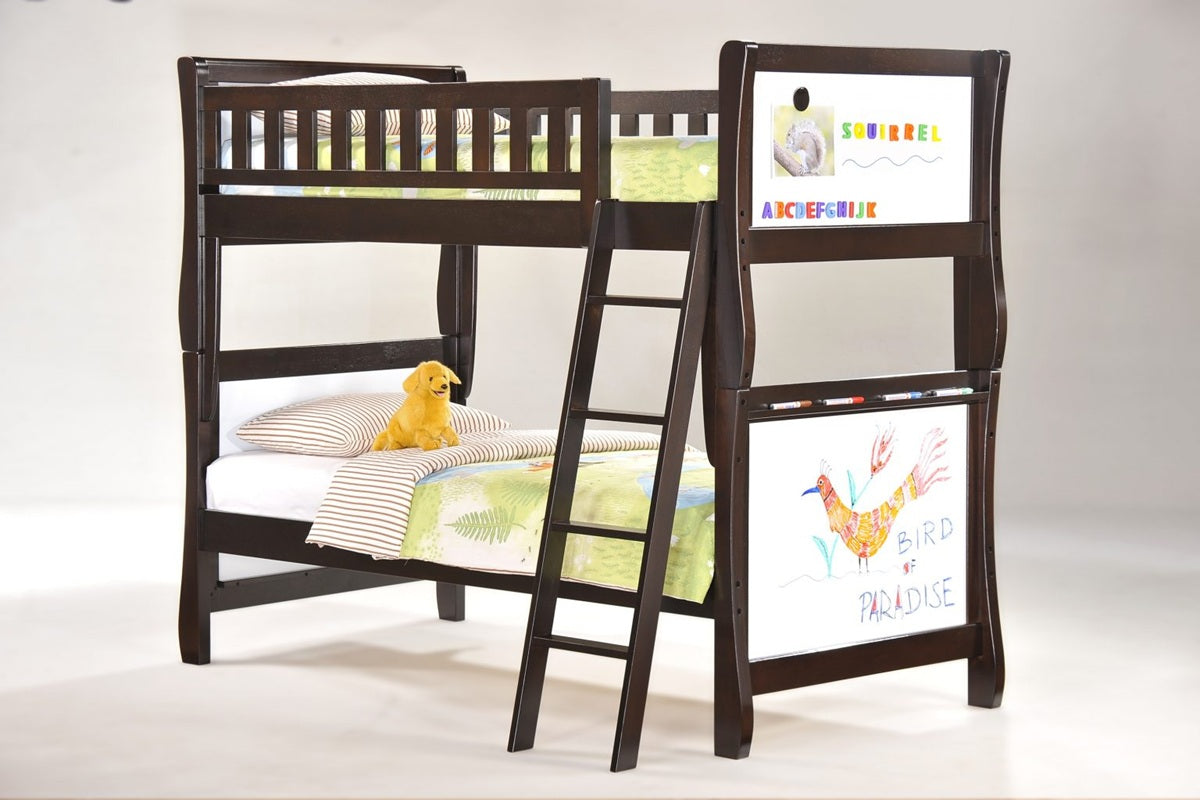 Night and Day Furniture Bunk Beds Bunkbed Only Scribbles Twin over Twin Hardwood Bunk - Chocolate, In-Stock