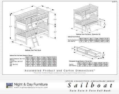 Night and Day Furniture Bunk Beds Sailboat Twin over Twin Bunk Bed